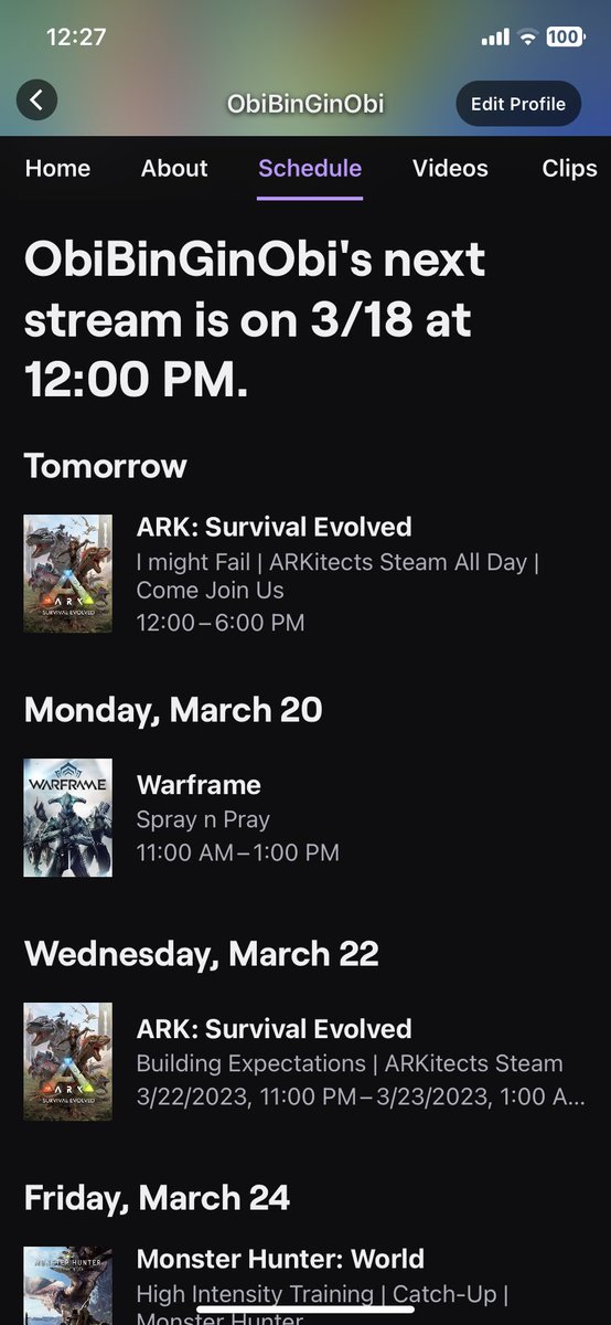 ObiBinGinObi's tweet photo. Here’s my @twitch stream schedule for this week streams moping to put highlight videos on @YouTube #RoadToAffiliate #twitchstartup #110followers come join me https://t.co/0yGaTQ1J3b