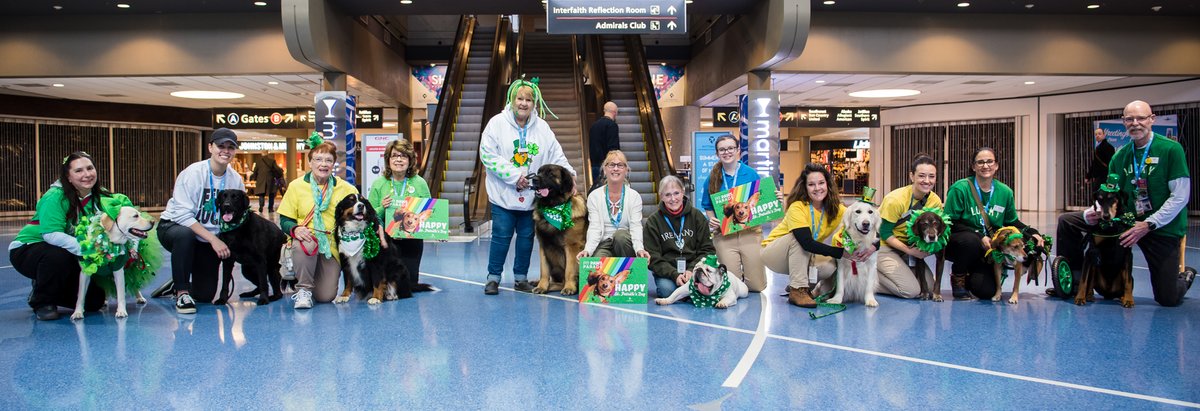 Happy St. Paw-trick's Day from our PIT PAWS therapy dog team that spread some "pup" o' the Irish through the terminals today! ☘️🍀☘️🍀