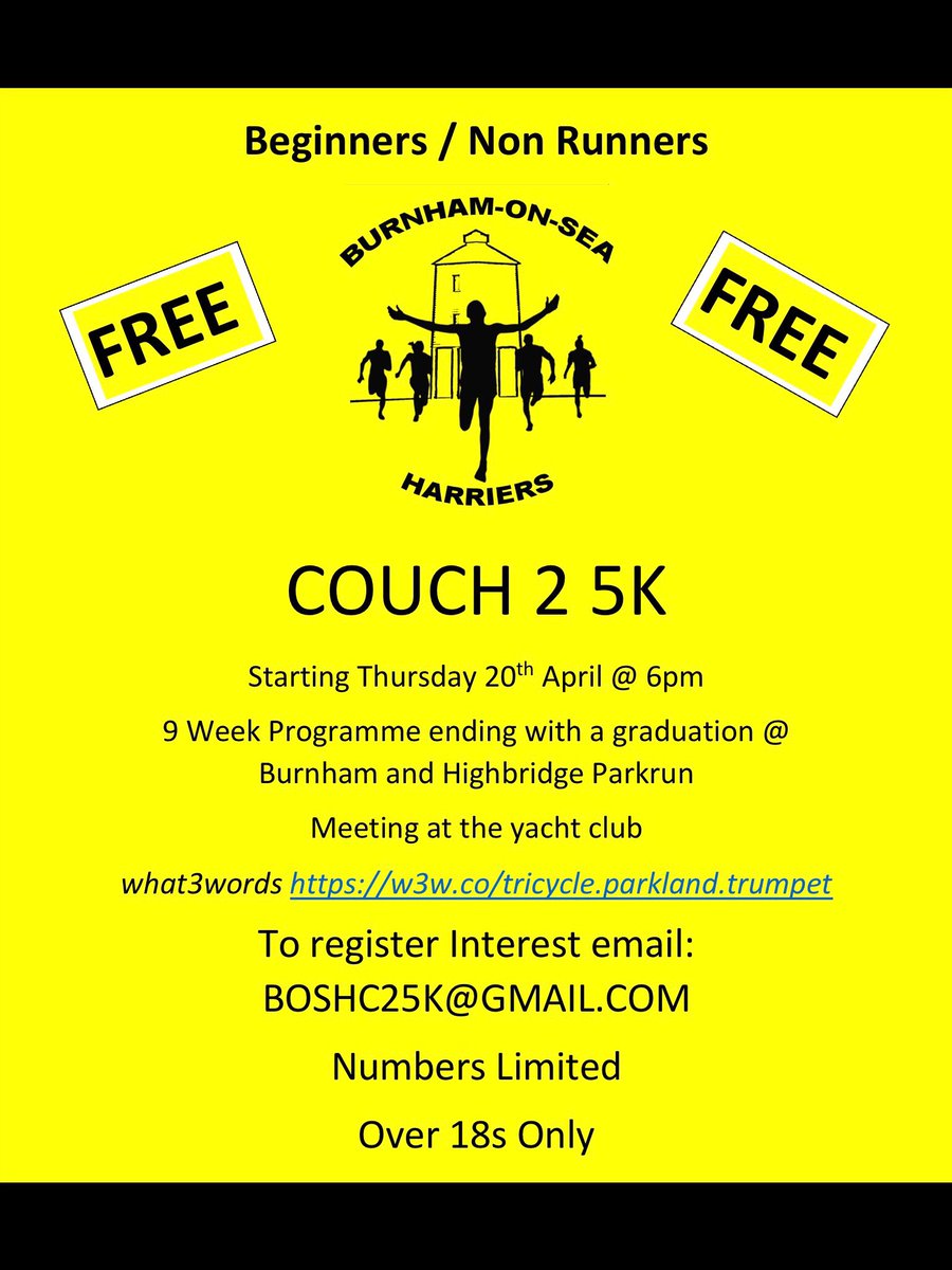 Want to get into running ? Come join us for Couch to 5K. Limited numbers so get in quick. #couch25k #bosh #running #burnhamonsea #love2run