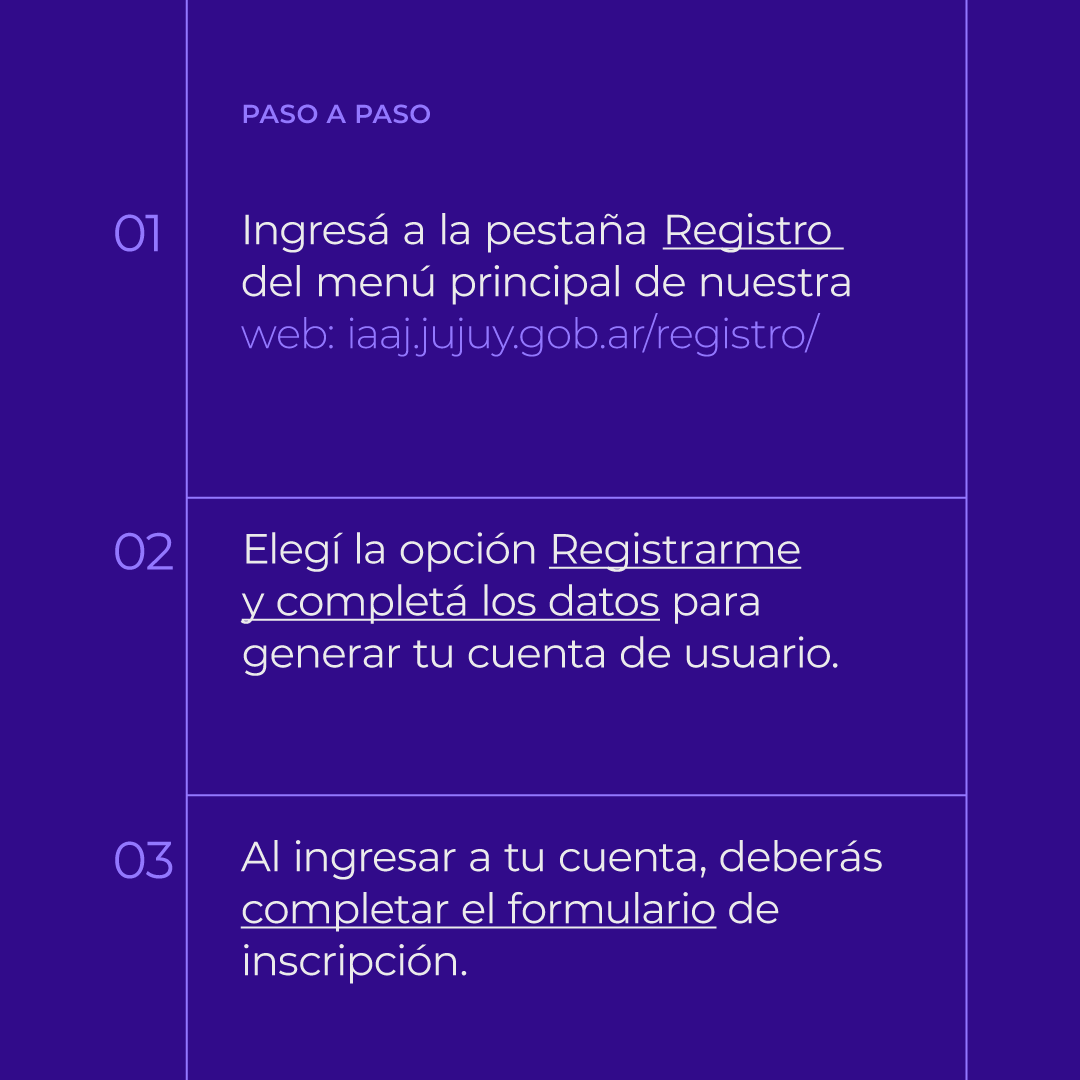 iaaj_jujuy's tweet image. Para acceder a todos los beneficios, concursos y convocatorias del Instituto de Artes Audiovisuales de Jujuy inscribirte en nuestro REGISTRO.
En iaaj.jujuy.gob.ar/registro/  
#iaaj #jujuy #fomento #registro