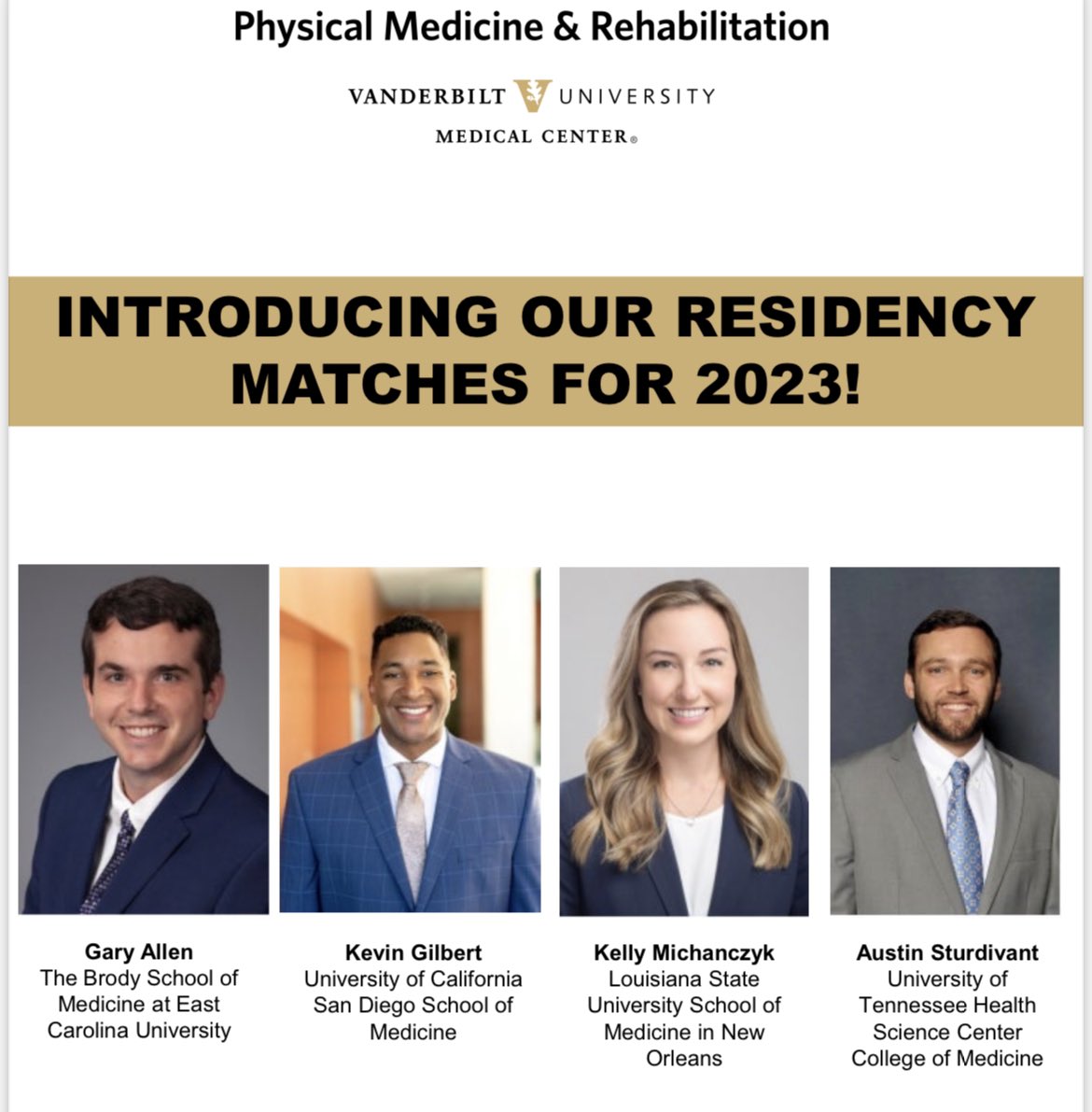 vumcpmr's tweet photo. We are ecstatic to welcome 4 new people to our #Physiatry family @VUMChealth! @VUMCGME #Match2023 🎉🎊🥳 https://t.co/fZNcLiHJ6q