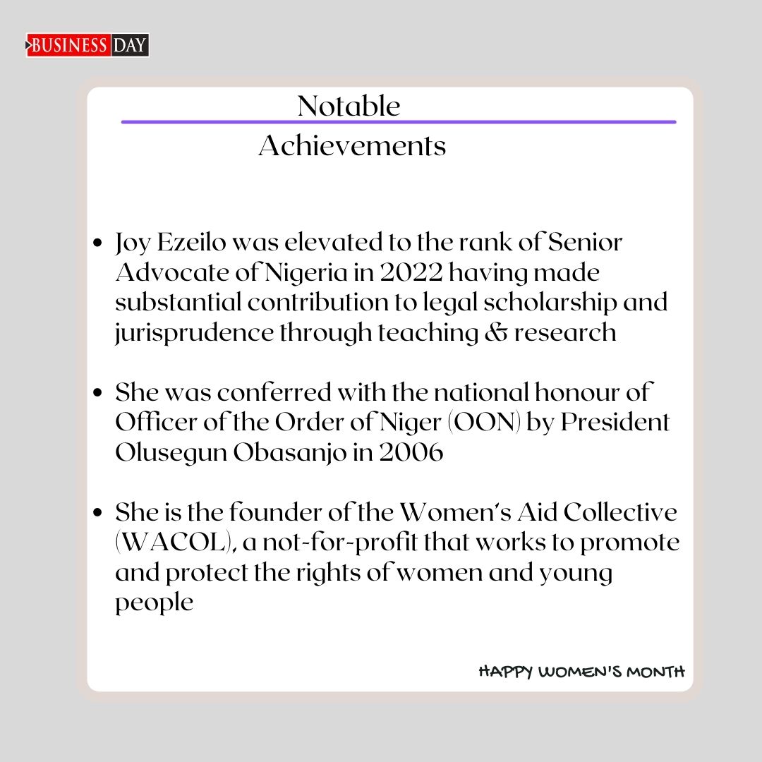 BDLegalBusiness's tweet photo. Prof Joy Ngozi Ezeilo is our inspiring woman today.

She is a Professor of Law, Senior Advocate of Nigeria and an Officer of the Order of the Niger. 
She is also an advocate for good governance, democracy and a promoter of the rights of women and children.

Happy Women's Month https://t.co/AojqfTKrm4