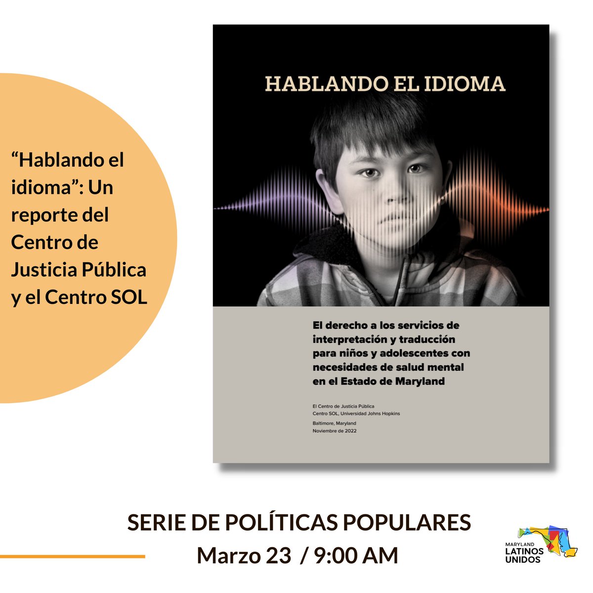 La Serie de Políticas Populares del 23 de marzo se centrará en el informe “Hablando el Idioma,' del @jhcentrosol y el @PublJusticeCntr / During our People's Policy Series on March 23, we'll focus on the report 'Speaking the Language'.
Register here: bit.ly/3J4uNHx