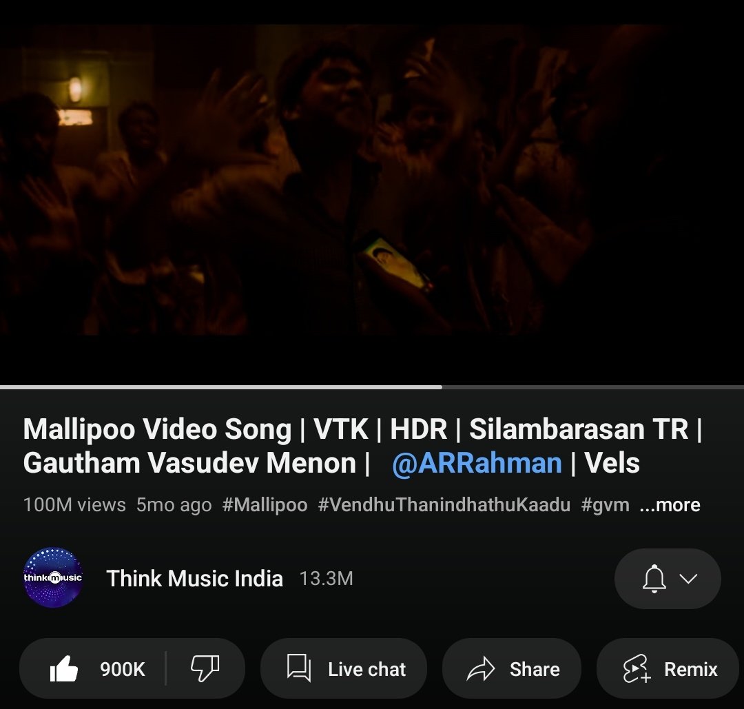 Mallipoo hits 100M..🔥🕺🥁

@SilambarasanTR_ @thinkmusicindia 
@arrahman #vendhuthanindhathukaadu 
#SilambarasanTR #PathuThala