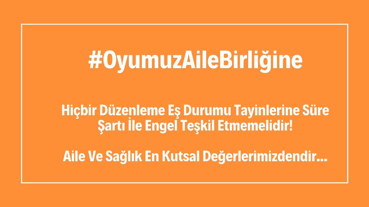 İnsanın ciğeri olmayınca insanın anlamı nasıl olmuyorsa, eş durumu verilmeyecek kadronunda anlamı kadroya geçen sözleşmeliler için olmayacaktır

Aylarca nezaketimizi bırakmadık,lütfen sesimizi duyun!

<a href="/RTErdogan/">Recep Tayyip Erdoğan</a> 
<a href="/prof_mahmutozer/">Mahmut Özer</a>
<a href="/fahrettinaltun/">Fahrettin Altun</a>
<a href="/DIBAliErbas/">Prof. Dr. Ali Erbaş</a>
#OyumuzAileBirliğine