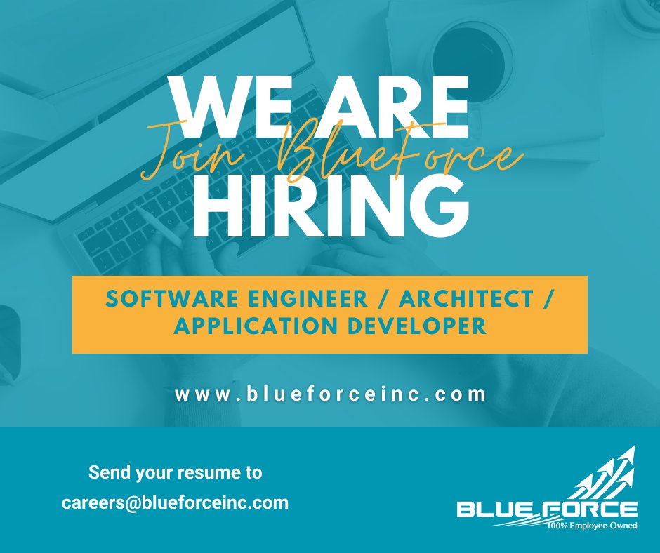 BlueForceInc's tweet photo. #happyfriday 😎Attention #SoftwareEngineer or #applicationdeveloper w/ at least 5yrs. of experience and #secretclearance 💻#WeAreHiring ➡ Click here: https://t.co/97X0nUtY3C
#blueforceinc #andrewsafb #softwaredevelopment #topsecretsci #clearancejobs #clearedjobs #wargaming https://t.co/UvmcJNbCZn