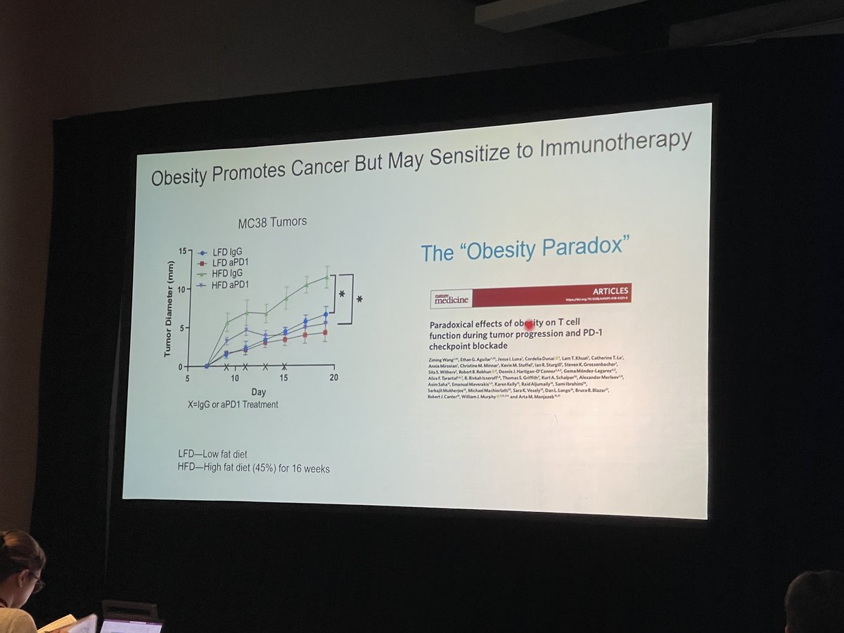 Chrystal_Paulos's tweet photo. Exceptional talk by T cell metabolism guru Dr. Jeff Rathmell @JeffRathmell from @VUMC_VCI on the role of obesity, macrophages and PD1 therapy on T cells immunity in cancer. @sitcancer #SprITC https://t.co/Bk3ZgyeyCT