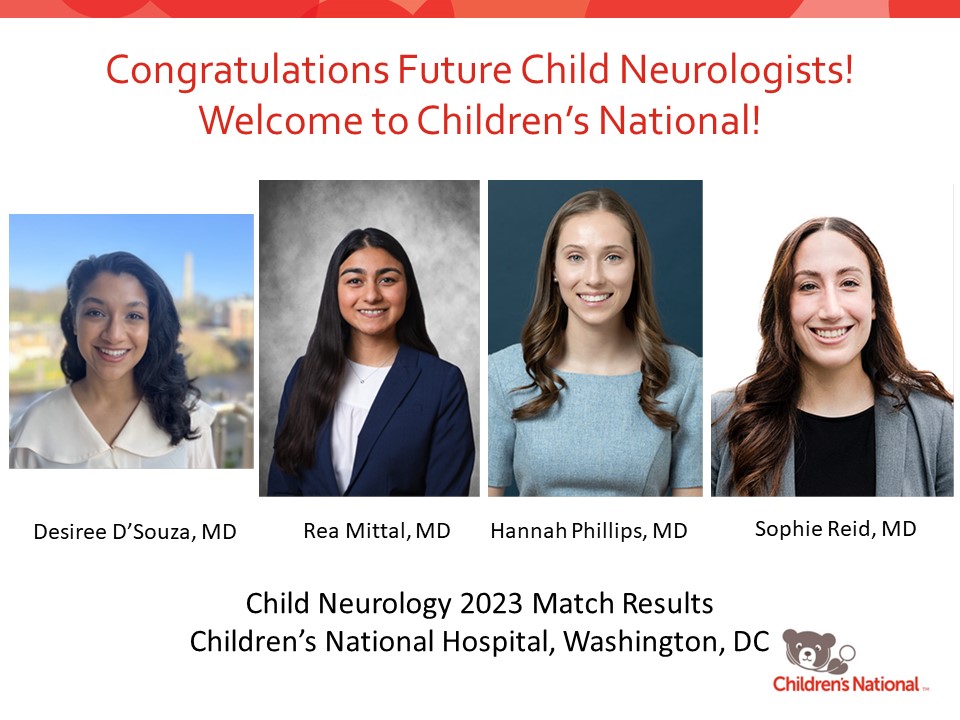 Children's National couldn't be happier to announce our match results for the 2023 Child Neurology Match! This is going to be a stellar class! @DesireeDSouz  @ReaMittal  @NMatch2023  @ChildNeuroSoc #ChildNeurology 🧠#pedsmatch2023