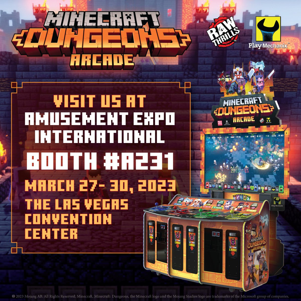 rawthrills's tweet photo. Experience the brand new level and collectible cards at Amusement Expo! Visit our booth to dive into Hidden Depths in Minecraft Dungeons Arcade! BOOTH #A231 #MinecraftDungeonsArcade #AEI #AmusementExpo #RawThrills https://t.co/YtzzHJVmLK