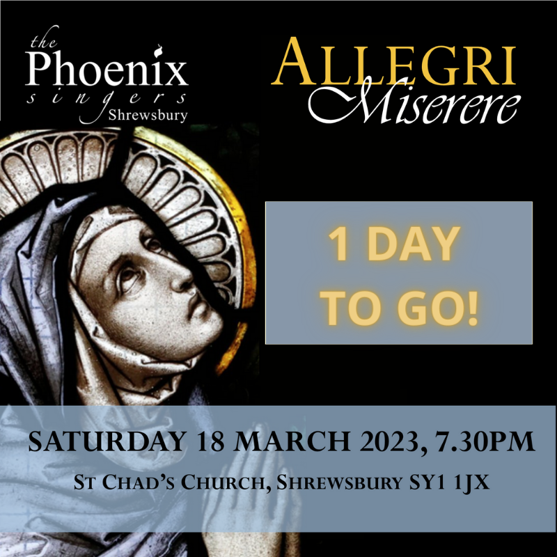PhoenixShrews's tweet photo. Our choir is very much looking forward to singing Allegri's Miserere, one of the best-loved pieces of Renaissance church music.

There is still time to get your tickets for Saturday's concert. £15 but under 18's go FREE!
Available from The Hive, Shrewsbury, or at the door. https://t.co/aIvpTWSfO0