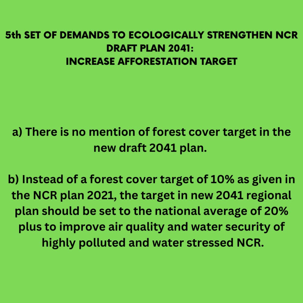 Youth4Aravallis's tweet photo. Target of forest cover proposed to be 10% of total area of NCR in 2021 plan has been dropped in new 2041 draft plan.
#ReviseNCRdraftplan2041 to have forest cover target of national average of 20% to reduce pollution &amp; #SaveNCR 
@PMOIndia @byadavbjp @HardeepSPuri @ncrpb @cmohry https://t.co/GI2JRhOGYS