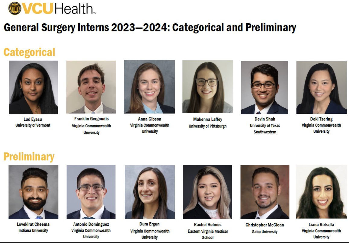 VCUGenSurgRes's tweet photo. Welcome to VCU!!!! Thrilled to announce our incoming general surgery class!! Congrats to all the medical students who matched today! https://t.co/D2PKsdNYEb