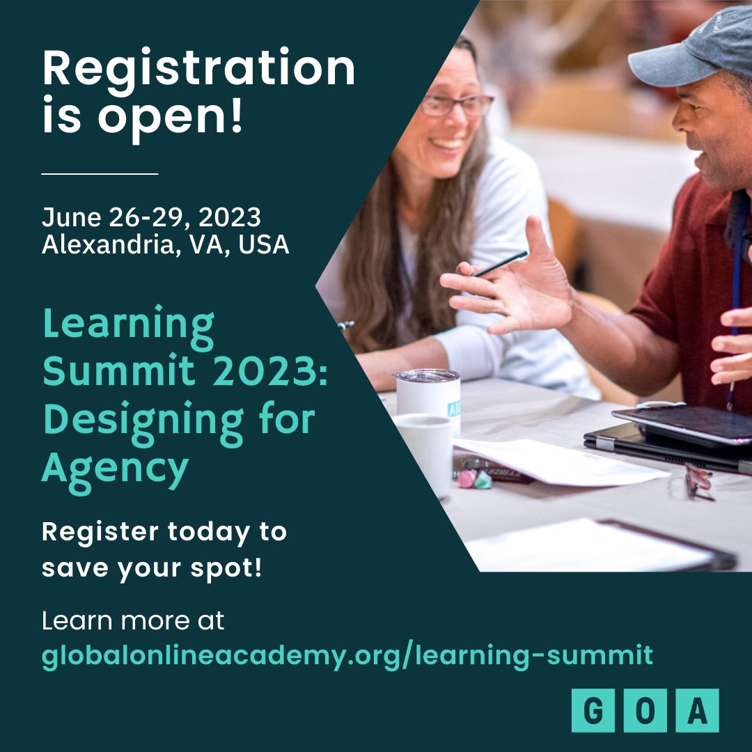 GOAlearning's tweet image. NEW WORKSHOPS! We&apos;re offering three tracks for our Learning Summit, from June 26-29: Teaching &amp;amp; Learning, Leadership, &amp;amp; Design. 

Check out our new workshops and descriptions. Register to secure your spot! #PD #profdev #Proflearning #edchat 

globalonlineacademy.org/professional-l…