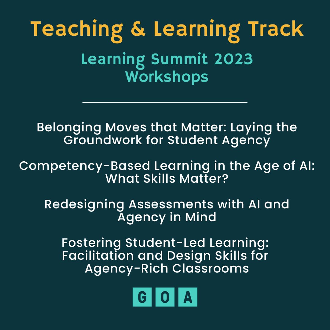 GOAlearning's tweet image. NEW WORKSHOPS! We&apos;re offering three tracks for our Learning Summit, from June 26-29: Teaching &amp;amp; Learning, Leadership, &amp;amp; Design. 

Check out our new workshops and descriptions. Register to secure your spot! #PD #profdev #Proflearning #edchat 

globalonlineacademy.org/professional-l…