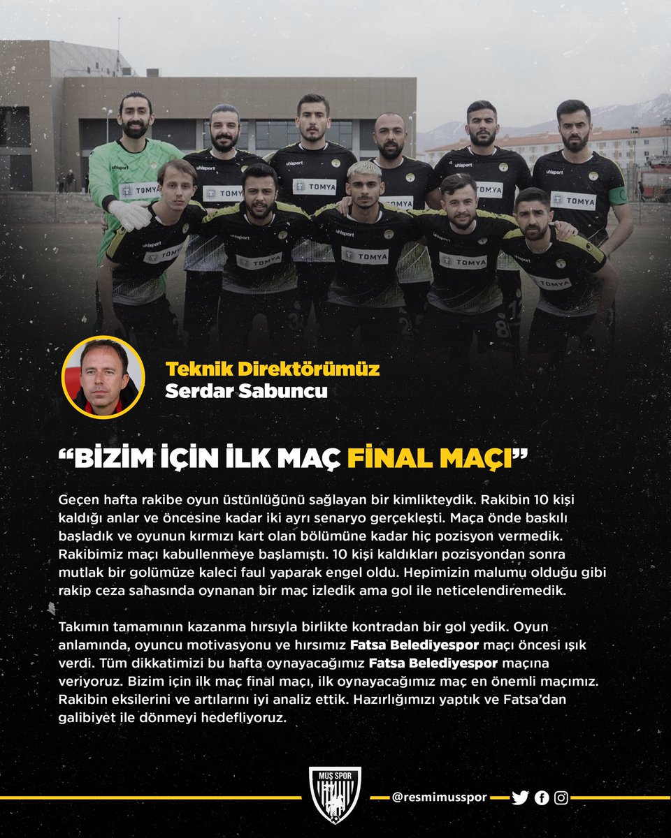 💛🤍 Teknik Direktörümüz Serdar Sabuncu, Fatsa Belediyespor maçı öncesi açıklamalarda bulundu.