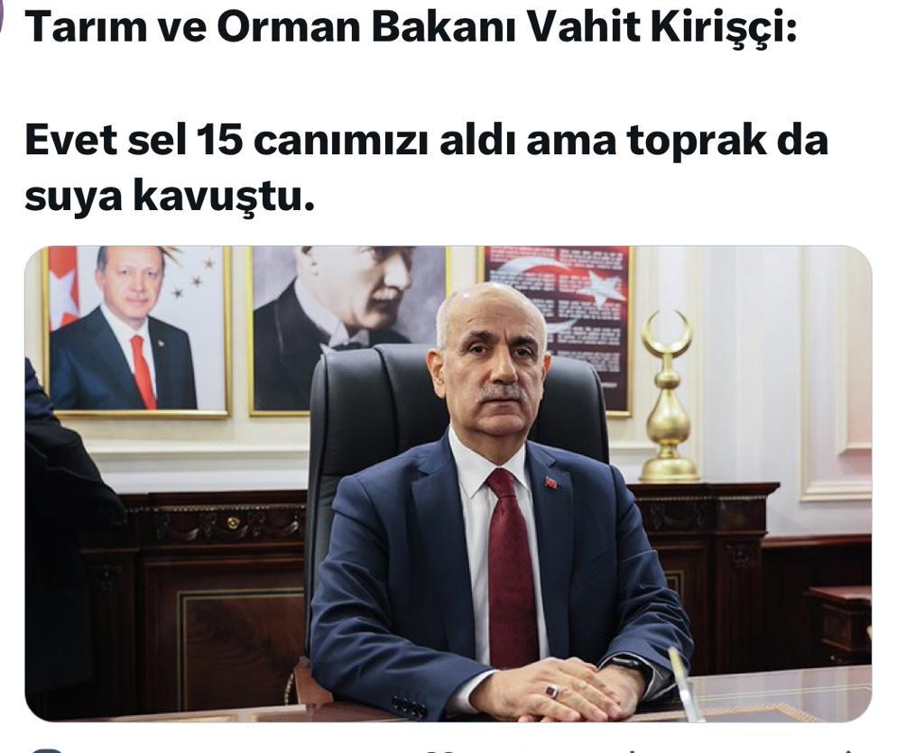 Haber metnini kontrol ederek paylaştım.
Sele ve yol açtığı afete niye mani olamadık diye bir bakış açın olmadıktan sonra ne söylesen kabahat ve ayıp. 
Çok net soruyorum, evladını o selde kaybetsen aynı demeci verebilecek miydin. Hiç sanmıyorum. Konuşma o zaman.