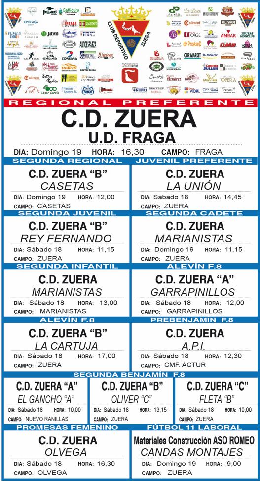 Buenas tardes futboler@s, estos son los partidos de este fin de semana, os esperamos!!!
Aupa Zuera!!