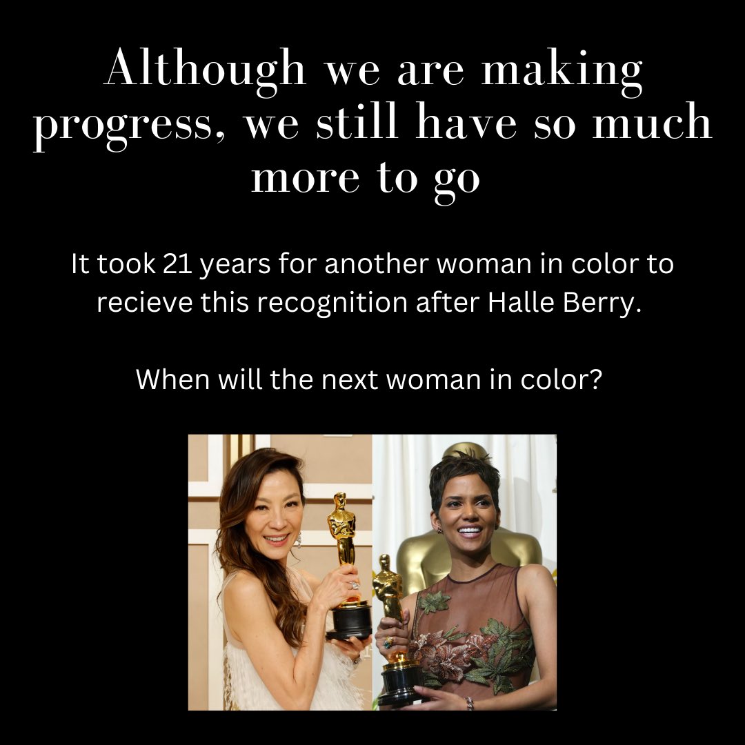 GenHumanRights's tweet photo. Michelle Yeoh became the first Asian to win Best Actress at the 2023 Academy Awards! 🏆 This long-overdue accomplishment follows Halle Berry when she became the first Black woman to win Best Actress in 2002. Let’s continue to support WOC in Hollywood to continue our progress. https://t.co/xKMWlbhV8j