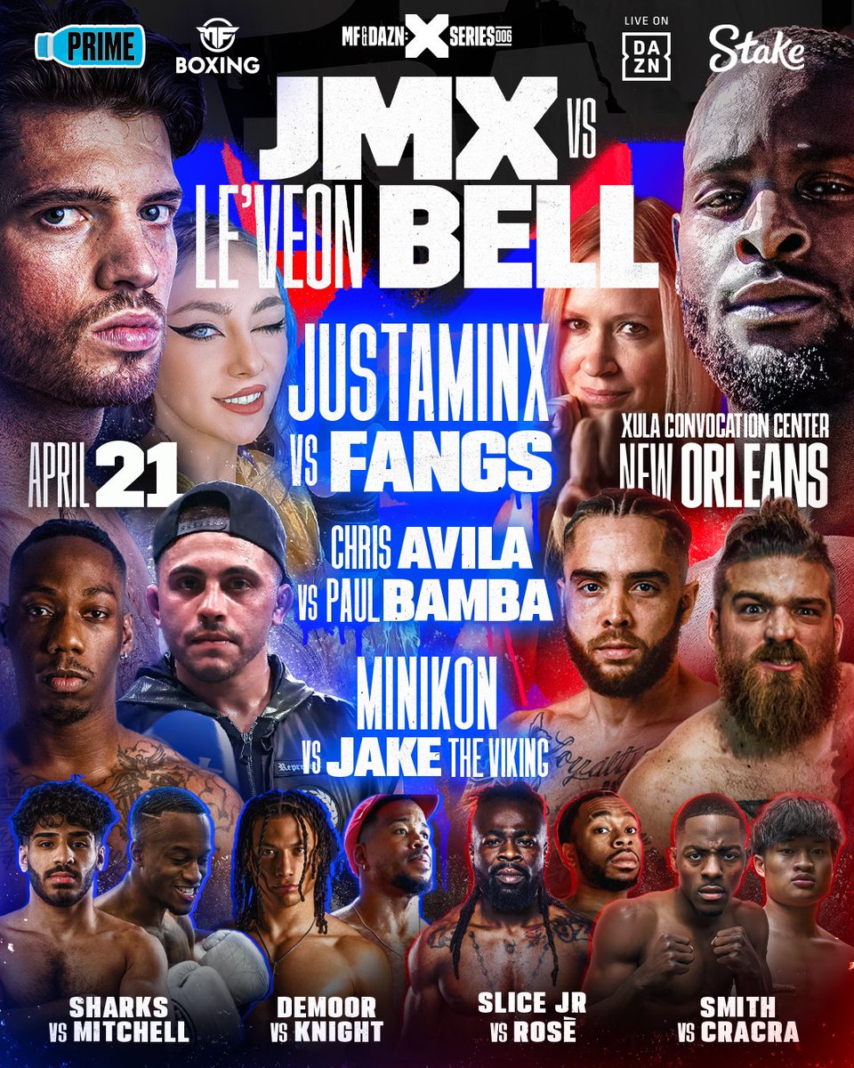 MisfitsBoxing's tweet image. 𝗡𝗲𝘄 𝗢𝗿𝗹𝗲𝗮𝗻𝘀, 𝘄𝗲’𝗿𝗲 𝗰𝗼𝗺𝗶𝗻𝗴 🇺🇸 

A HUGE card coming your way, live on @mf_daznxseries on April 21st 💥 

Signup for ticket alerts 🚨 MisfitsBoxing.com 

#JMXBell | April 21 | @MF_DAZNXSeries | @PrimeHydrate | @Stake
