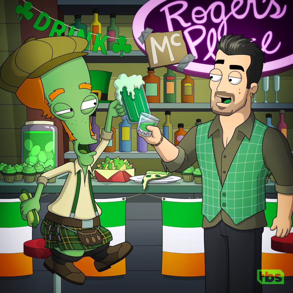 Imagine celebrating St. Patty's with Roger and Colin Farrell. Couldn't get any better! Happy St. Patrick's Day ☘️ #AmericanDad