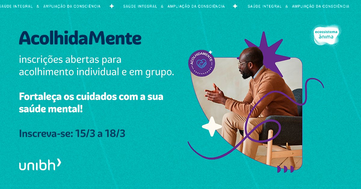 Olá, estudante! 

Você já pode fazer sua inscrição para o acolhimento psicológico individual ou em grupo do Acolhidamente - um programa oferecido gratuitamente aos estudantes! 

Cuide da sua saúde mental! Faça sua inscrição: sympla.com.br/evento-online/…