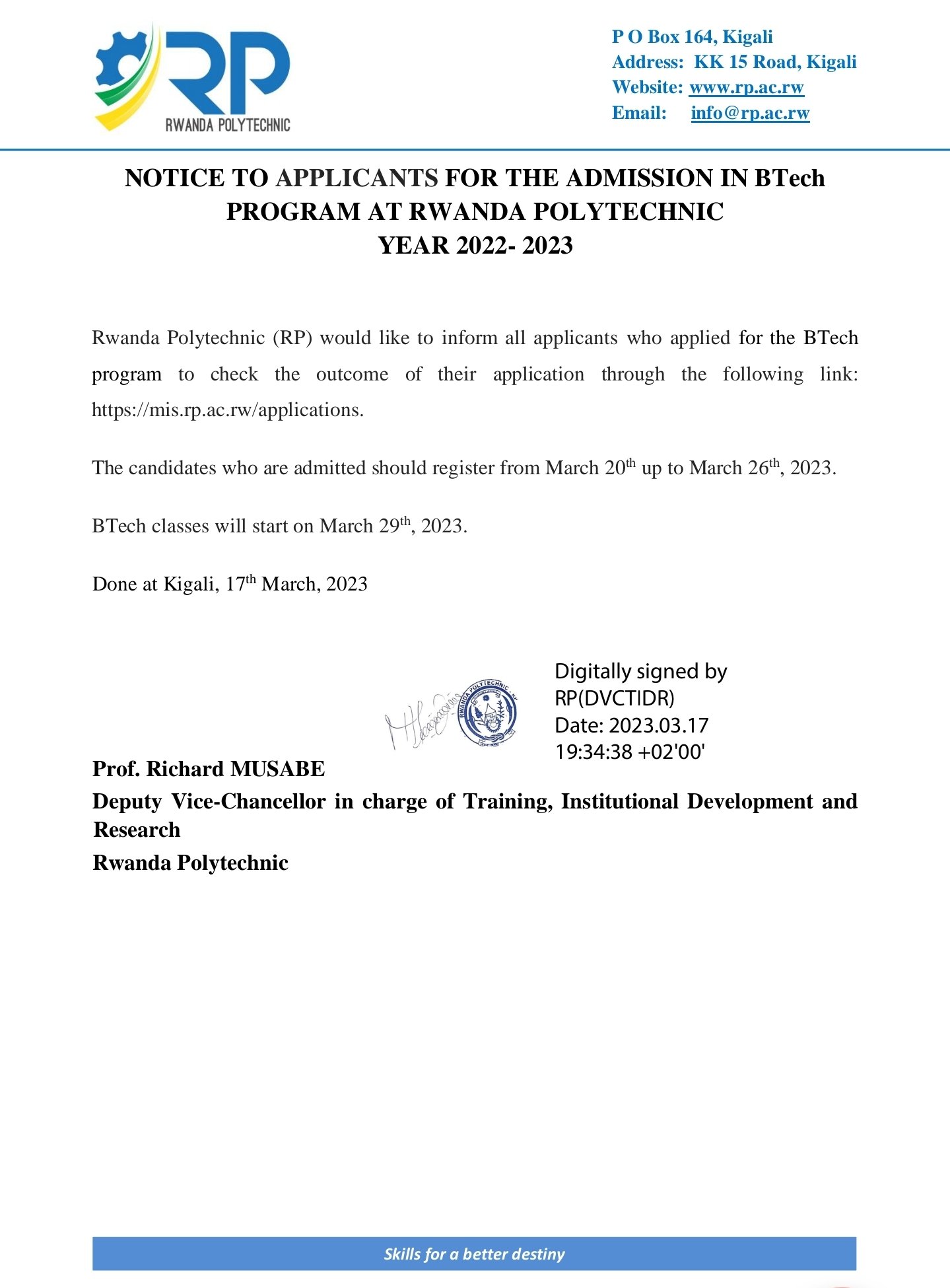 Rwanda Polytechnic on X: Dear Students, this is the revised Admission and  Registration timeline.  / X