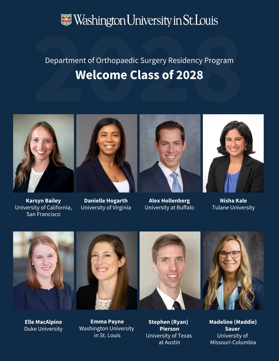 Super thrilled about the new class of ⁦@WUSTLortho⁩ residents! Looking forward to working with this talented group. ⁦<a href="/Sauer_Maddie/">Maddie Sauer, MD</a>⁩ ⁦<a href="/_dhogarthMed/">Danielle Hogarth</a>⁩ welcome to our team!
