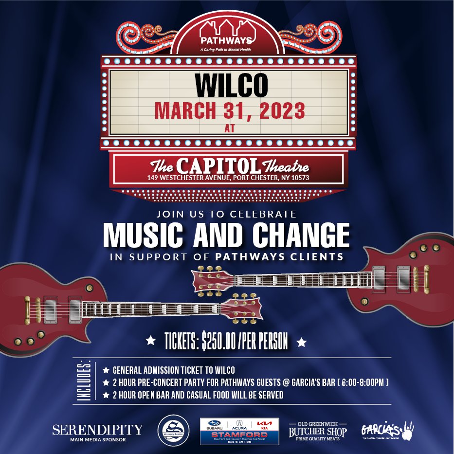 PathwaysN's tweet photo. Hurry - Only 50 Tickets Remaining to the Wilco Show - Buy Your Ticket Today!! - https://t.co/kORgEDhkpi  #Mentalhealthawareness #mentalhealthmatters #mentalhealth #wilco #horsegirl #jeftweedy #capitoltheatre #GarciasattheCap https://t.co/rI97deTs1C