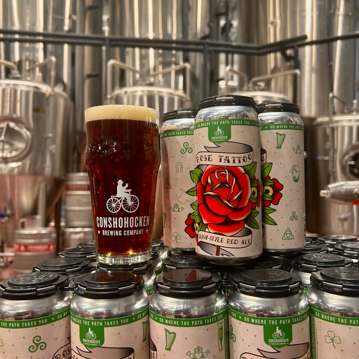 RecRoomPVille's tweet photo. Rose Tattoo Irish-Style Red Ale ☘️ 🌹 

Rose Tattoo is a classic Irish-style red ale, featuring toasty maltiness and light floral aromas. Sláinte 🍻 

Available in-house at all locations or online at https://t.co/b3jMYBh83j (free shipping over $75 📫) https://t.co/fQm5nfTELs