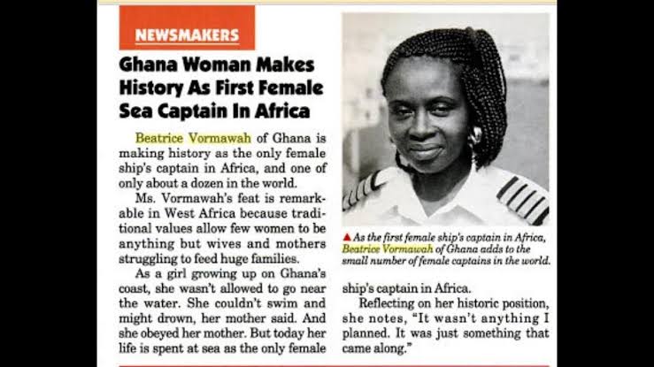 AfricaFactsZone's tweet photo. Ghana's Captain Beatrice Vormawah became the world's only Black female Sea Captain in 1996.

She is Africa's first female Sea Captain. https://t.co/OcZy5QhfVl