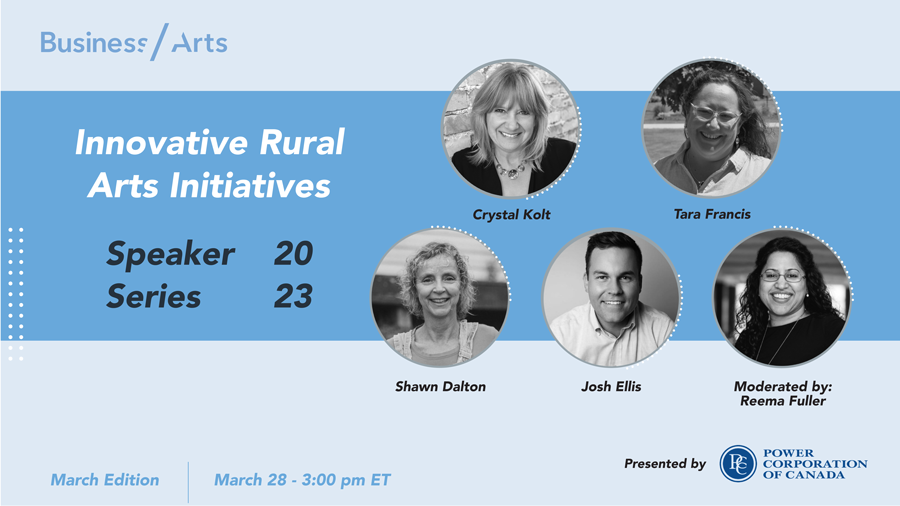 BusinessftArts's tweet photo. Our next #SpeakerSeries session will showcase innovative rural arts initiatives. The conversation will focus on the role of the arts in community development and offer practical advice for developing creative projects in rural areas.

Join us on March 28: https://t.co/4iVrnn8SuS https://t.co/EJ09CaLxiK