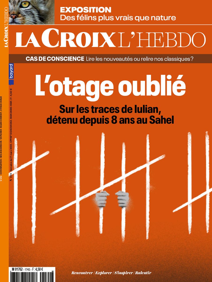 LaCroix's tweet photo. #ÀLaUne de La Croix L'Hebdo :
➡️L'otage oublié, sur les traces de Iulian, détenu depuis 8 ans au Sahel
➡️Lire les nouveautés ou relire nos classiques
➡️Expo : des félins plus vrais que nature https://t.co/OmwRRdq9YG