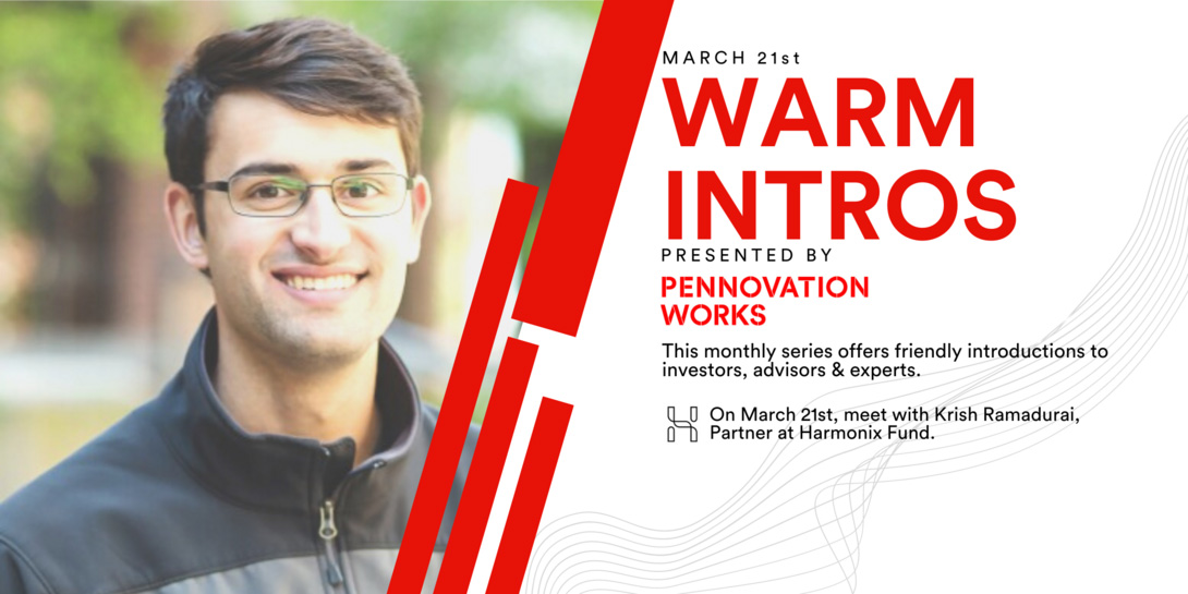 Krish Ramadurai, Partner at Harmonix, will be our #WarmIntro for the month of March! Harmonix is a VC that invests in technological breakthroughs aiming to create a future for a healthy, operational, & peaceful civilization. Register here to learn more: bit.ly/3FTK51d