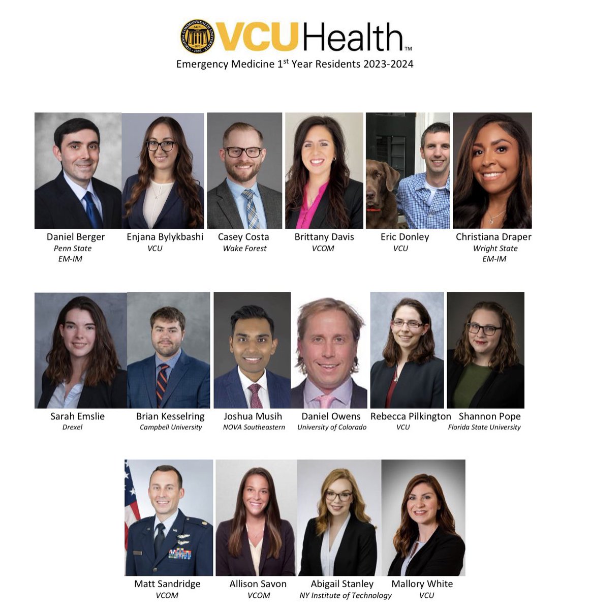 We are so excited to welcome our new EM and EMIM classes! Looking forward to getting started in June. Congratulations! 🎉 #EMBound #emergencymedicine #Match2023 <a href="/VCU_EMIM/">VCU EM/IM Residency</a> <a href="/VCUHealth/">VCU Health</a>
