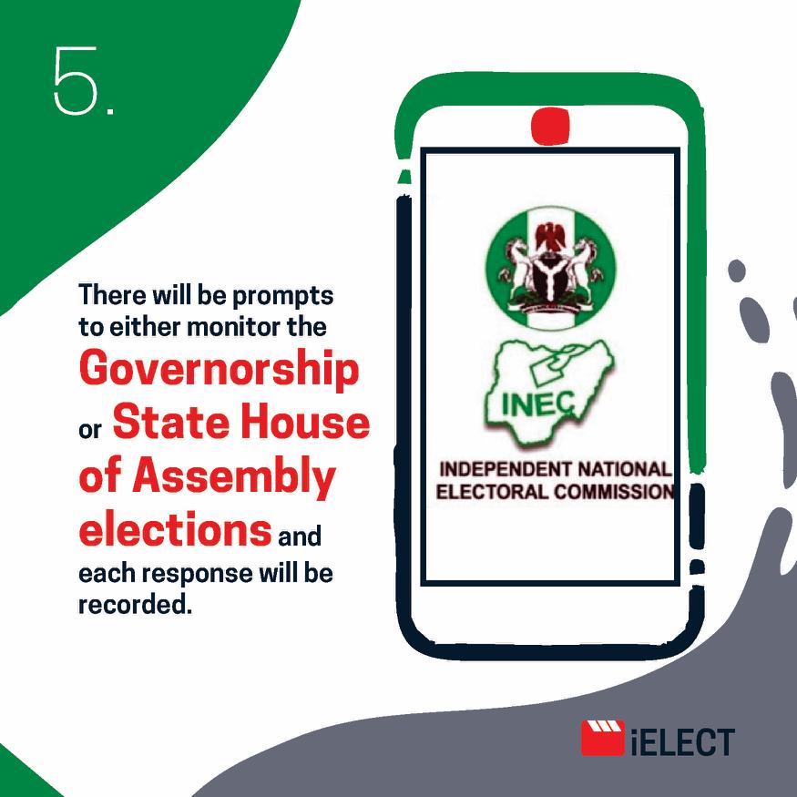 MrAfobaje's tweet photo. The #IElect app will record each user's responses while giving prompts for monitoring gubernatorial and House of assembly elections. https://t.co/JFowULiOkw