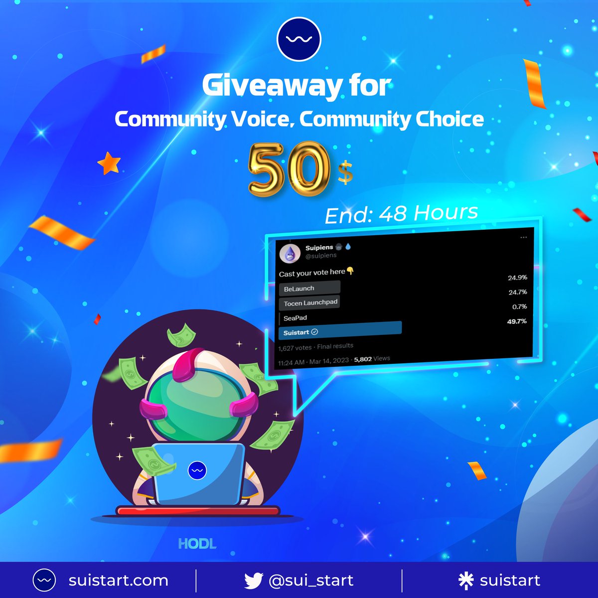 Sui_start's tweet photo. Giveaway to show our appreciation for the support we received during the "Community Voice, Community Choice" event:
- Follow @sui_start, like an retweet our pinned post. 
- Tag your 3 friends on this post.
The winner will be selected using https://t.co/itFoyLigBX after 48 hours. https://t.co/EQGw1Fdu7h