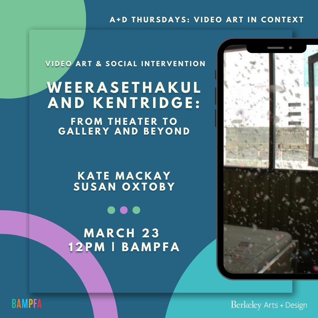 brklyartsdesign's tweet photo. Reflecting on their work as film curators of two artists who move amongst these spaces, BAMPFAโs own Susan Oxtoby and Kate Mackay discuss the screen-based work of William Kentridge and Apichatpong Weesrasethakul
Join us on 3/23 @bampfa to learn more!
#creativityatcal #film https://t.co/fbLSPFyMSd