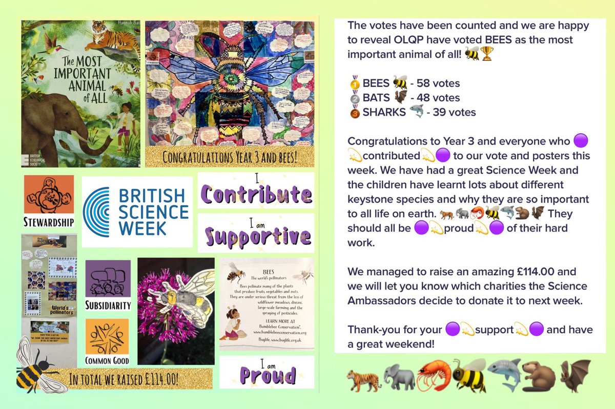 Congratulations to BEES! 🐝🏆#themostimportantanimalofall @pennyworms @ScienceWeekUK #BSW23 #olqpscience #olqpcst #olqppurplepowers