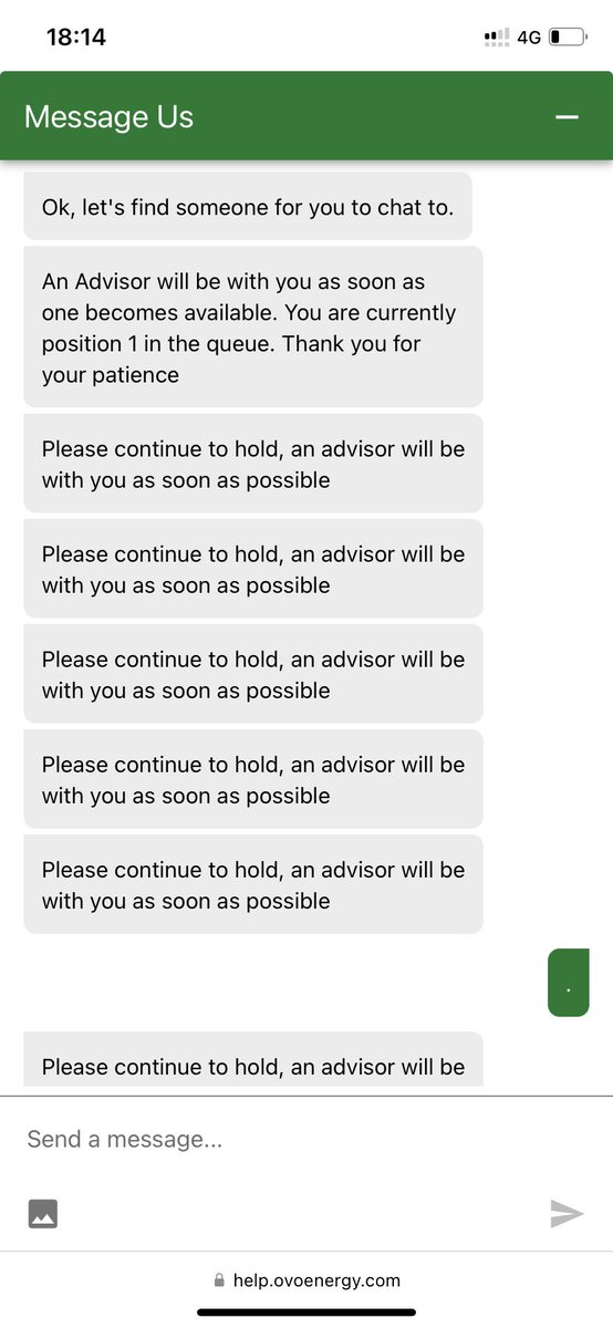 minicheddar's tweet photo. @OVOEnergy apparently first in queue but this isn’t service. No call as promised again today. https://t.co/wit7iGahxj