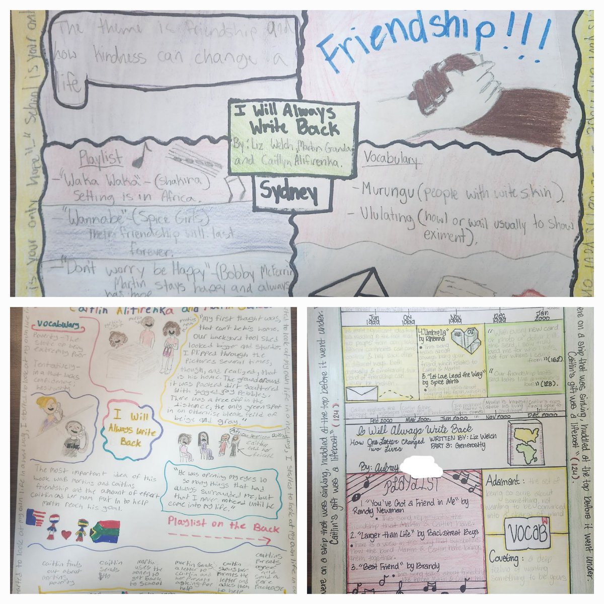 AngelaDexheimer's tweet photo. We just finished reading a wonderfully inspiring book about friendship and the power of compassion and dreams.   My students enjoyed creating a one pager about these topics.  @CAlifirenka @MartinGanda @BMSatRSD2#IWillAlwaysWriteBack https://t.co/24eMVH7QoN