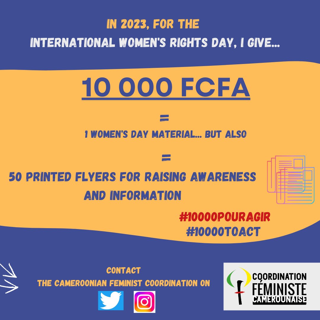 Fm1Camerounaise's tweet photo. Le changement c'est aussi l'information et la sensibilisation. Bien entendu, cela a un coût. 
Jusqu'au 31 mars, donnez #10000POURAGIR et permettez d'informer 50 personnes sur les violences basées sur le genre.
#10000TOACT https://t.co/xiVLQbqQ5Q