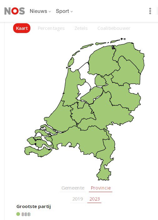 lientje1967's tweet photo. Nog nooit vertoond dit. Eén partij de grootste in ALLE provincies. Het maakt me zo trots op al onze mensen en op ALLE BBB-stemmers. Dat gevoel is niet te omschrijven. 💚💚💚 https://t.co/xxQmFauf9p