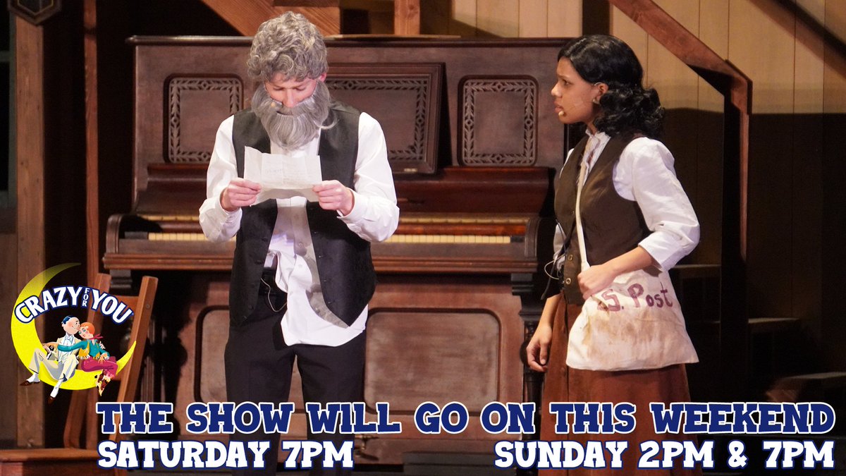 SPECIAL DELIVERY: The show WILL GO ON this weekend! We needed to revise the performance schedule of "Crazy For You" in the high school theatre. Tonight's performance is postponed. The weekend schedule is:

Saturday at 7 p.m.
Sunday 2 &amp; 7 p.m.

Tickets: sfdrama.ticketleap.com/crazy-for-you/