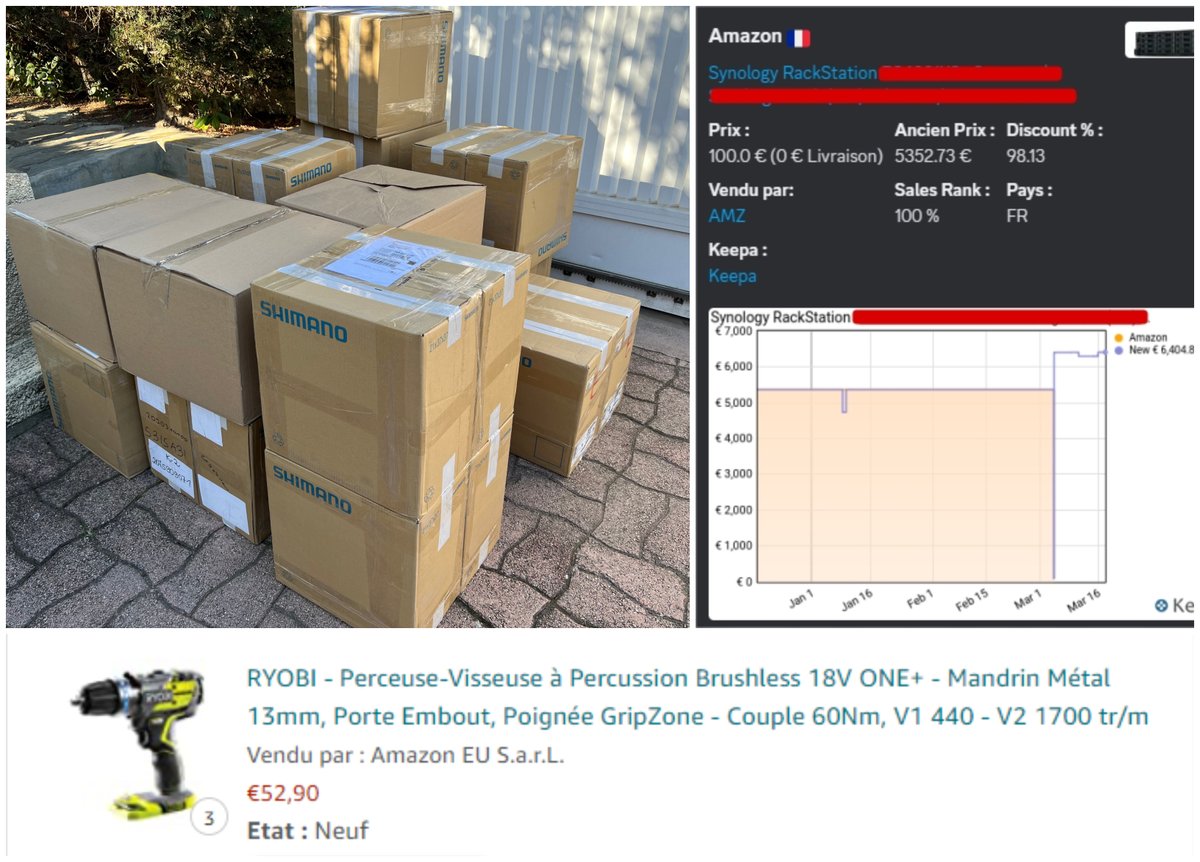 erreurdeprix_fr's tweet photo. Nos membres savent qu'il suffit d'une opportunité pour gagner gros !

🔗 Câbles de frein Shimano : achat 10€, revente 80€, stock énorme ! 
📶 Rack pour serveur : achat 100€, revente 1000-2000€, jackpot ! 
🧰 Perceuse-visseuse Ryobi : achat 52.90€, revente 100€+ https://t.co/D9jscqMQBJ