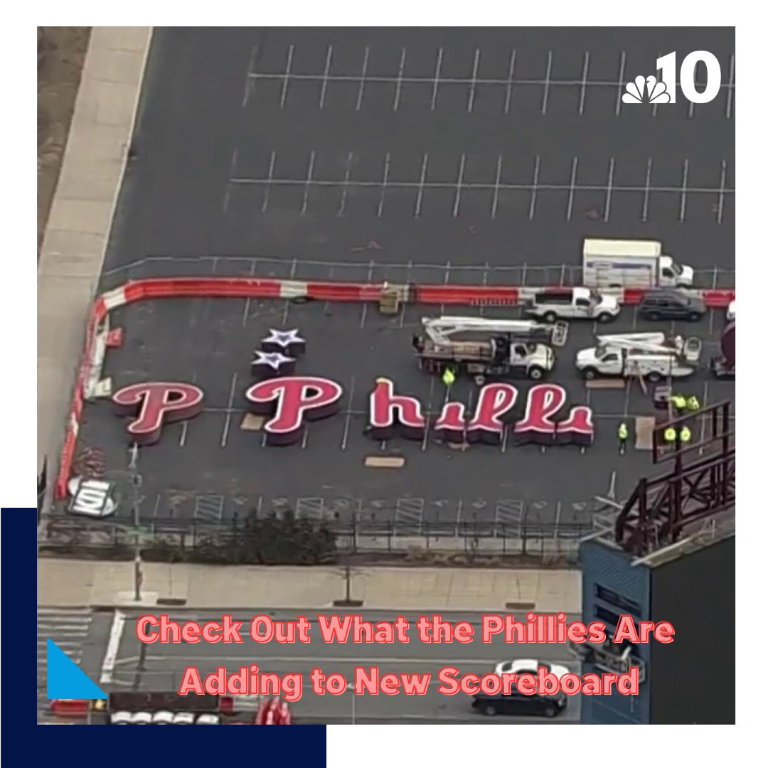 NBCPhiladelphia's tweet photo. ⚾ Spring is just around the corner and the @Phillies are getting Citizens Bank Park ready for "phans." Check out what #SkyForce10 captured crews getting ready to add to the new massive scoreboard. https://t.co/jBc0oy0Bad https://t.co/PWk3tCR8b7