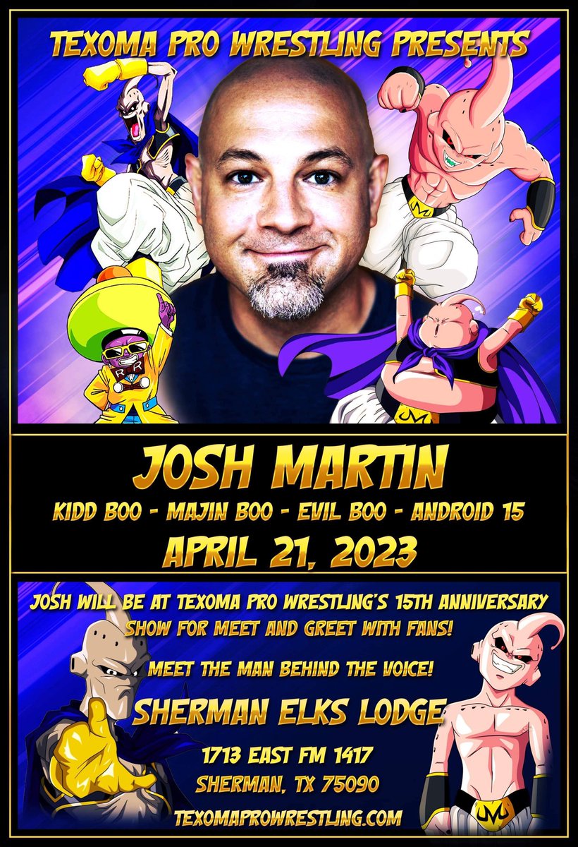 TexomaPro's tweet photo. 🚨SHOW ANNOUNCEMENT🚨

Texoma Pro Wrestling Presents: “15th Anniversary Show” 

Fri, 4/21 • 8PM
Sherman Elks Lodge 

Ricardo Rodriguez 
@dlobrown75 
@AweSampson 
Edge Stone
@RealTimStorm 
@jaystong 
@vordellwalker1 
@Montego_Seeka 
@JoshMartinVoice 

🎟️: https://t.co/ofgA78SBbt https://t.co/OFIDw7nv2N