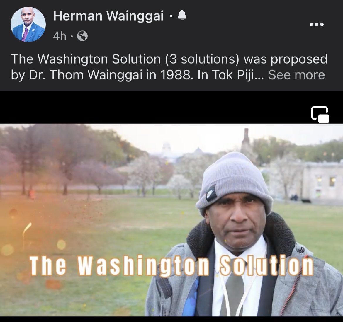 HermanWainggai's tweet photo. The Washington Solution (3 solutions) was proposed by Dr. Thom Wainggai in 1988. In Tok Pijin with English subtitles.
Source: HW Facebook Page https://t.co/S1JaNOy76x