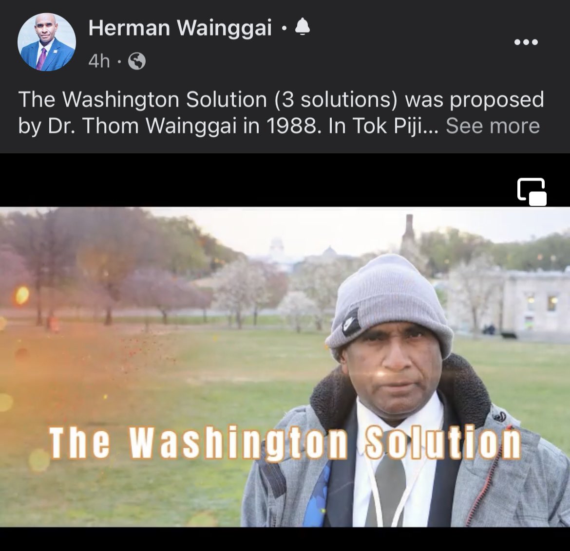 HermanWainggai's tweet photo. The Washington Solution (3 solutions) was proposed by Dr. Thom Wainggai in 1988. In Tok Pijin with English subtitles.
Source: HW Facebook Page https://t.co/S1JaNOy76x