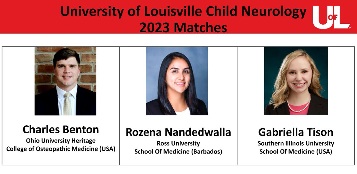 UofL Child Neurology (@uoflchildneuro) on Twitter photo Congratulations and happy #MatchDay to these three that will be joining our #ChildNeurology family.
We cannot wait to meet you in person in Louisville!
<a href="/ChildNeuroSoc/">Child Neurology Society</a> <a href="/uoflneurology/">UofL Neurology</a> <a href="/UofLPedsRes/">UofL Peds Residency</a> Congratulations and happy #MatchDay to these three that will be joining our #ChildNeurology family.
We cannot wait to meet you in person in Louisville!
<a href="/ChildNeuroSoc/">Child Neurology Society</a> <a href="/uoflneurology/">UofL Neurology</a> <a href="/UofLPedsRes/">UofL Peds Residency</a>