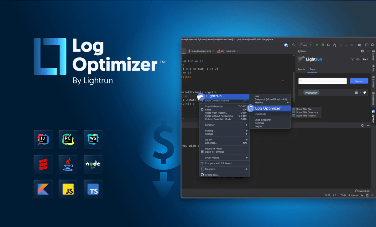 Lightruntech's tweet photo. Tired of drowning in logging data and costs? 💻📈 LightRun's Log Optimizer can reduce your logging volume by 60% and save up to 40% on costs. 🚀 #logging #logoptimization #costsavings https://t.co/0bJ9kdfQ8g